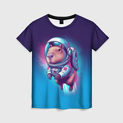 Футболка женская Капибара бравый космонавт - нейросеть, цвет: 3D-принт