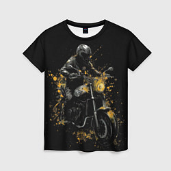 Футболка женская Мотоциклист и желтые кляксы, цвет: 3D-принт