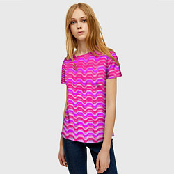 Футболка женская Розовые линии и белые полосы, цвет: 3D-принт — фото 2