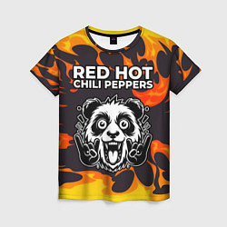 Футболка женская Red Hot Chili Peppers рок панда и огонь, цвет: 3D-принт