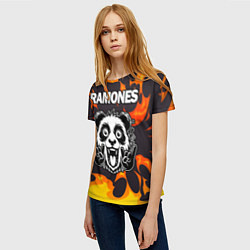 Футболка женская Ramones рок панда и огонь, цвет: 3D-принт — фото 2
