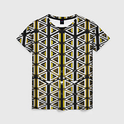 Футболка женская Жёлто-белые треугольники на чёрном фоне, цвет: 3D-принт