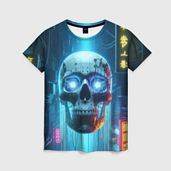 Футболка женская Cyber skull - neon glow ai art, цвет: 3D-принт