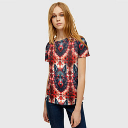 Футболка женская Серые волки на красном фоне, цвет: 3D-принт — фото 2