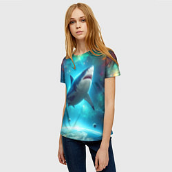 Футболка женская Большая белая акула в космическом пространстве, цвет: 3D-принт — фото 2