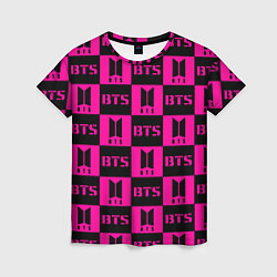Футболка женская BTS pattern pink logo, цвет: 3D-принт