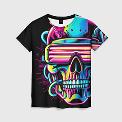 Женская футболка Cyber skull - ai art neon