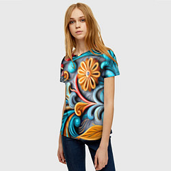 Футболка женская Растительный узор - нейросеть, цвет: 3D-принт — фото 2