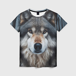 Футболка женская Волк в лесу - первый снег, цвет: 3D-принт