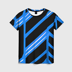 Футболка женская Black and white stripes on a blue background, цвет: 3D-принт