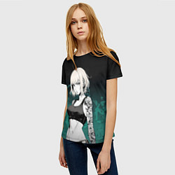 Футболка женская Девушка с татуировками на изумрудном фоне, цвет: 3D-принт — фото 2