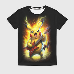 Футболка женская Пикачу рок звезда с электрогитарой, цвет: 3D-принт