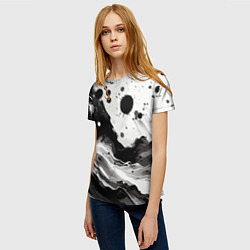 Футболка женская Чёрно-белая абстракция - кляксы, цвет: 3D-принт — фото 2