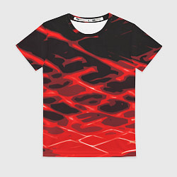 Футболка женская Красные абстрактные полосы на чёрном фоне, цвет: 3D-принт