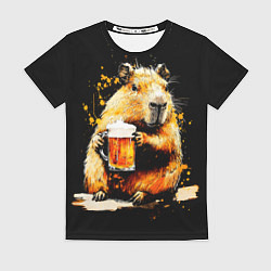Женская футболка Капибара с кружкой пива