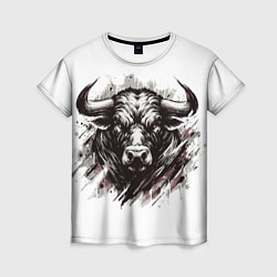 Женская футболка Гранж - портрет быка: голова