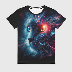 Женская футболка Морда чёрного кота со светящимися глазами - нейроа