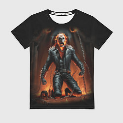 Футболка женская Байкер с черепом на цепях, цвет: 3D-принт