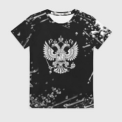 Женская футболка Герб РФ черно белые краски