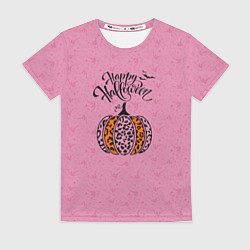 Женская футболка Хэллоуин - тыква леопардовый узор