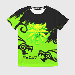 Женская футболка Ведьмак кислотное лого драконы