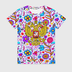 Футболка женская Россия гжель нерб, цвет: 3D-принт