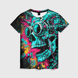 Футболка женская Cyber skull sketch - color blots, цвет: 3D-принт