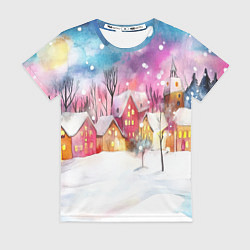 Женская футболка Новогодний ночной дворик