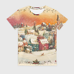 Женская футболка Новогодний город из разноцветных домов