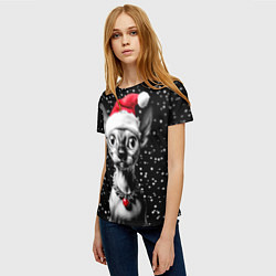 Футболка женская Сфинкс в шапке Санты, цвет: 3D-принт — фото 2