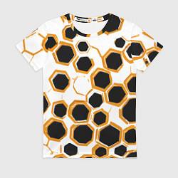 Футболка женская Чёрно-жёлтые шестиугольники на белом фоне, цвет: 3D-принт