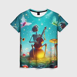 Футболка женская Музыкальное трио скелетов дает ночной концерт, цвет: 3D-принт