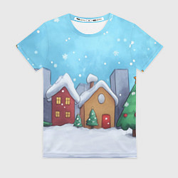 Женская футболка Домики новогодние