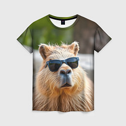 Футболка женская Модная капибара в темных очках, цвет: 3D-принт