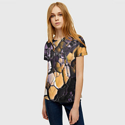 Футболка женская Чёрно-жёлтый камень, цвет: 3D-принт — фото 2