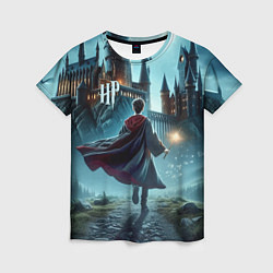 Женская футболка Гарри Поттер с волшебной палочкой - Хогвартс