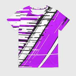 Футболка женская Чёрно-белые глитч полосы на фиолетовом фоне, цвет: 3D-принт