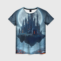 Женская футболка Замок Дракулы и неоновые грибы - нейроарт фантазия
