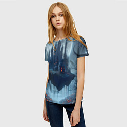 Футболка женская Замок Дракулы и неоновые грибы - нейроарт фантазия, цвет: 3D-принт — фото 2