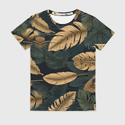 Футболка женская Золотые листья монстеры и перья, цвет: 3D-принт