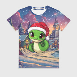 Футболка женская Маленькая змейка в новогодней шапочке, цвет: 3D-принт