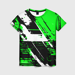 Футболка женская Diagonal black and white stripes on a green backgr, цвет: 3D-принт