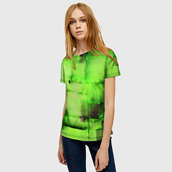 Футболка женская Чёрные пятна на зелёном фоне абстракция, цвет: 3D-принт — фото 2