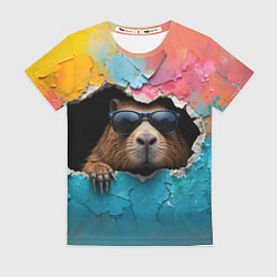 Футболка женская Капибара в стене, цвет: 3D-принт