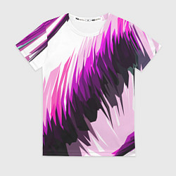 Женская футболка Чёрно-розовые острые полосы на белом фоне