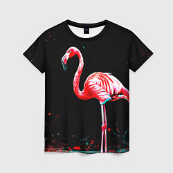 Женская футболка Фламинго на черном