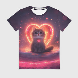 Футболка женская Котенок и сердце из света, цвет: 3D-принт