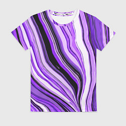 Футболка женская Волнистые вертикальные чёрно-фиолетовые полосы, цвет: 3D-принт