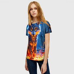 Футболка женская Волк искры под лапами, цвет: 3D-принт — фото 2