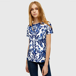 Футболка женская Гжель русский узор акварель, цвет: 3D-принт — фото 2